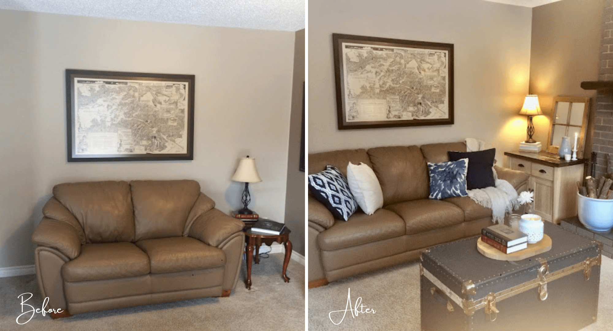 Before and after of a mini room makeover