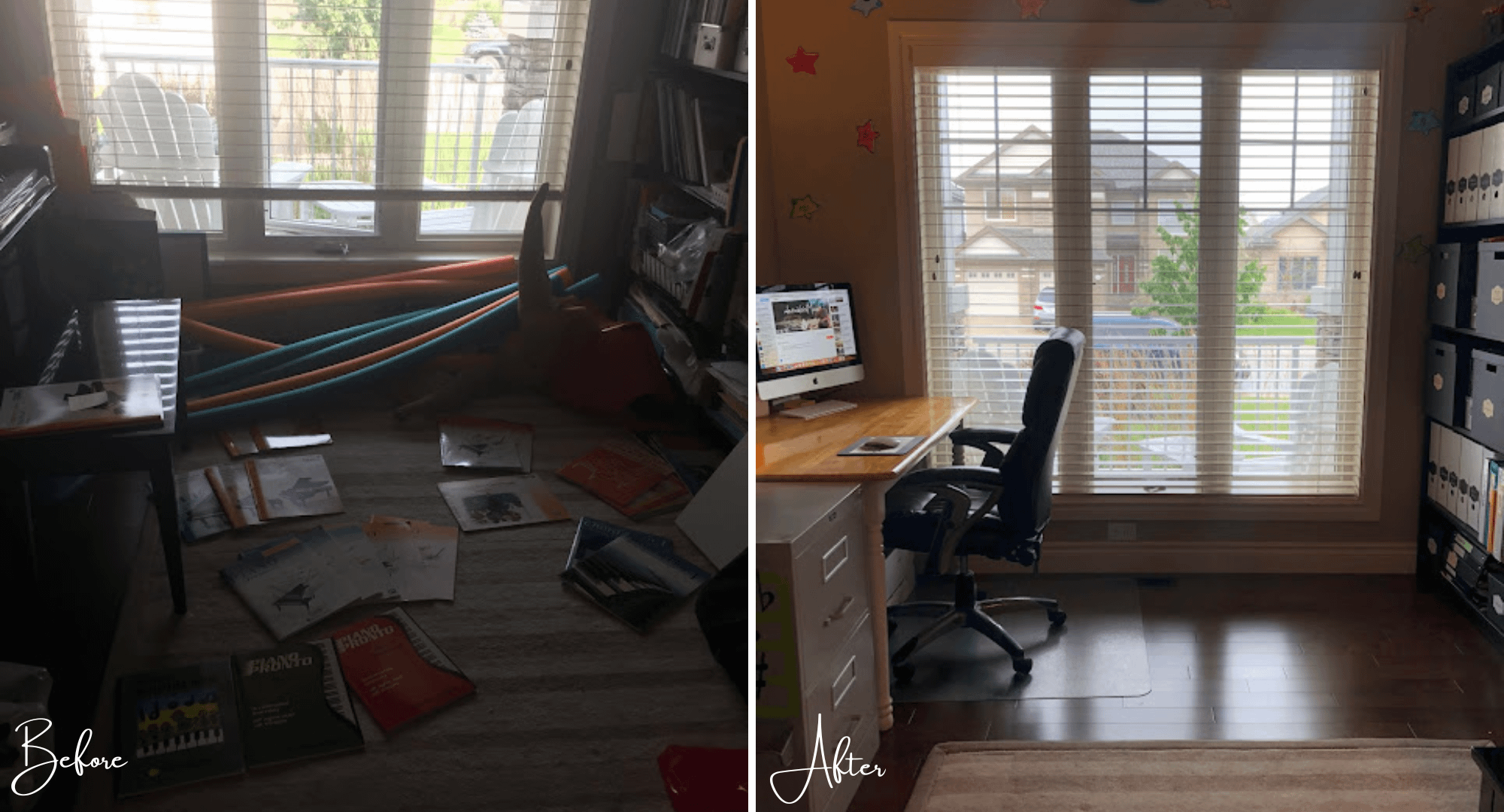 Before and after - the view from the other side of the piano room