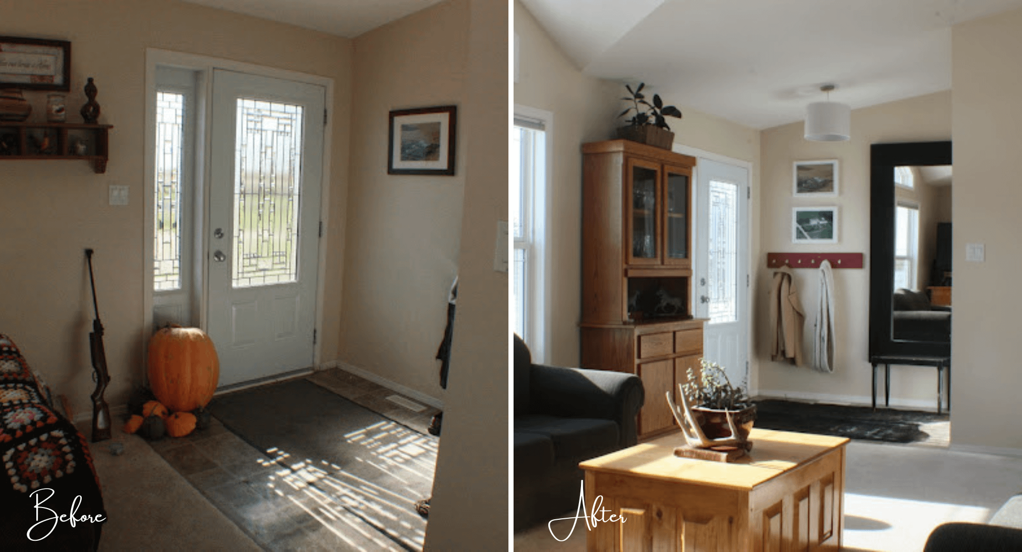 A formal entry way country makeover before and after
