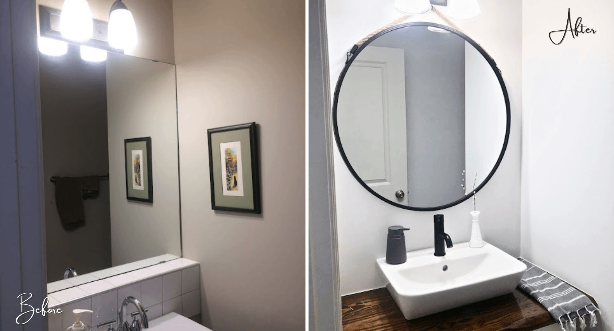 Small powder room makeover before and after