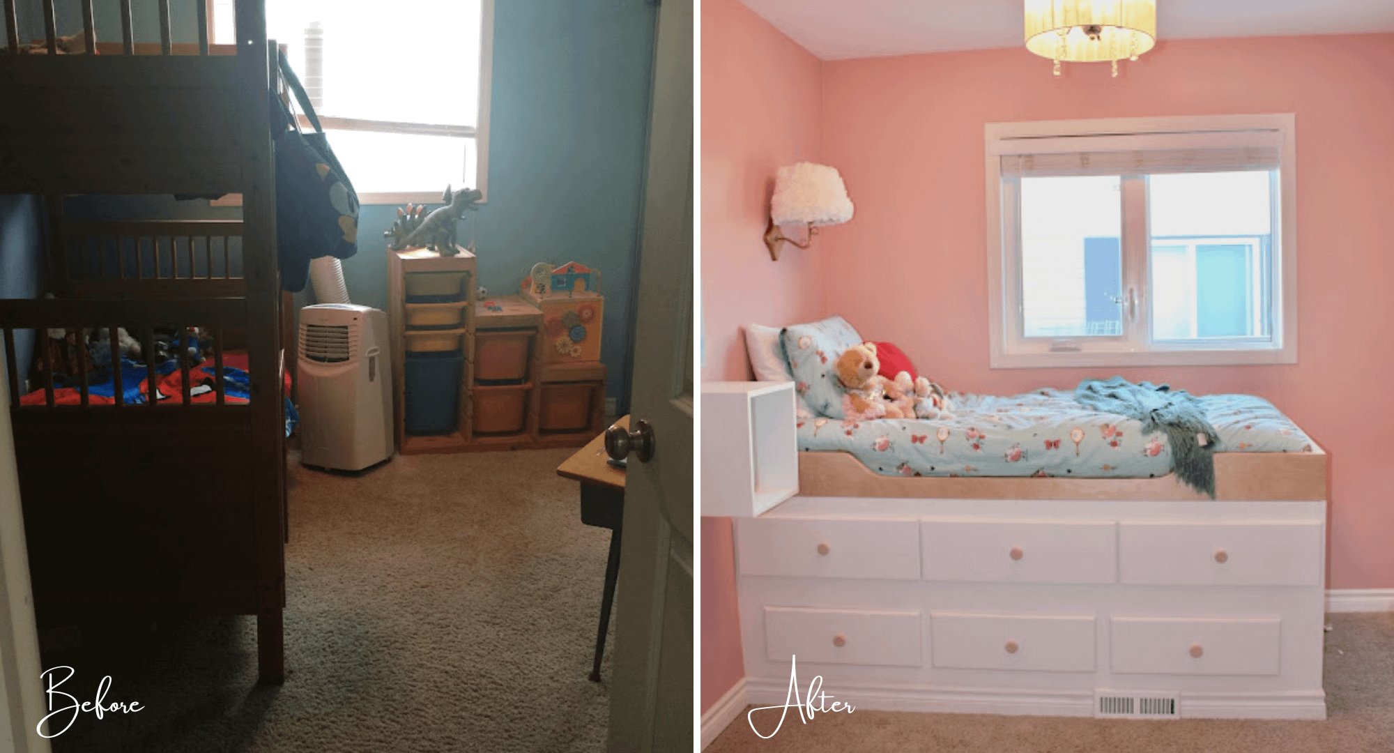 Before and after of a bedroom makeover