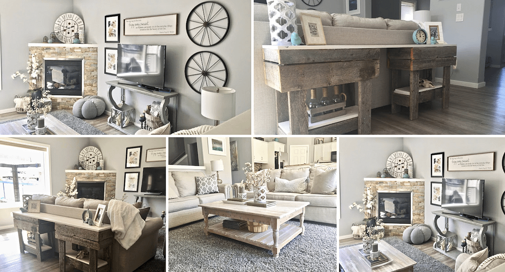 Collage of after photos from this living room redesign.
