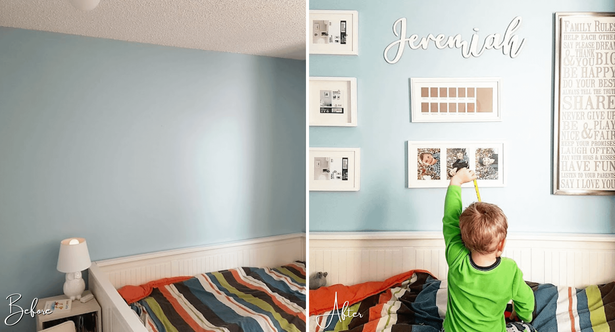 Before and after of a boys bedroom

