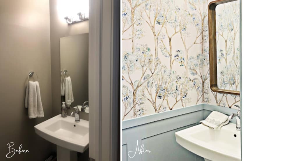 Small powder room makeover before and after.