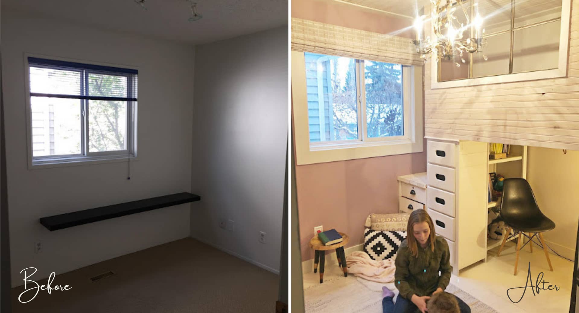 A girl's bedroom makeover before and after