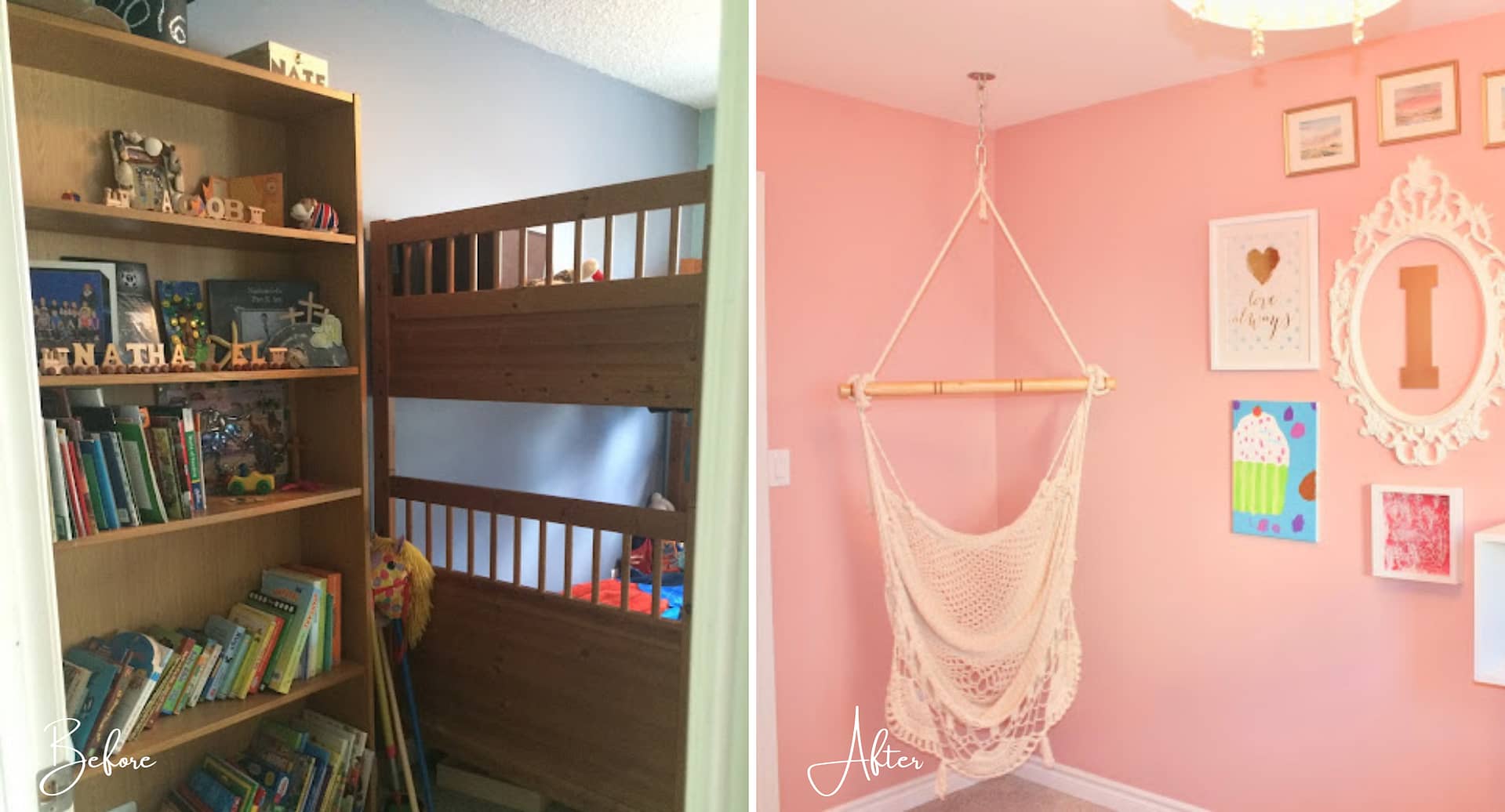 Before and after of a bedroom makeover